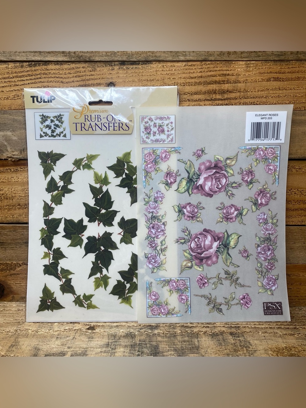 Tulip Rub On Transfers - Leaves And Roses - 1 Sheet Of Each. PSX Designs